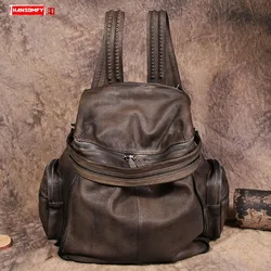 2024 Female Backpack Women's Leather Backpack Casual Women Leather College Wind Bag Travel Bag Can Be Portable School Backpacks