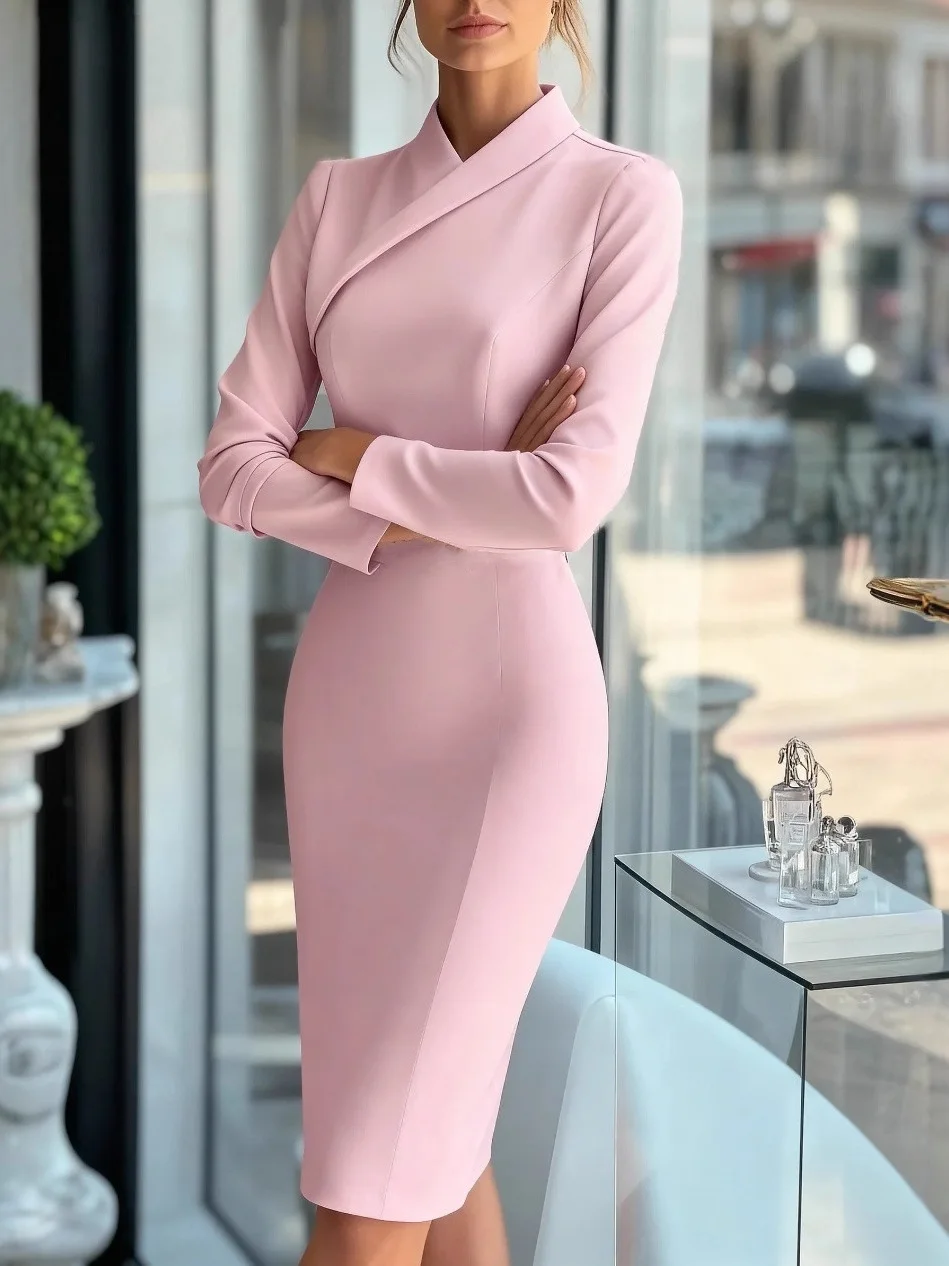 Pastellblauer Slim-Fit-Bleistiftrock mit hohem Kragen und hohem Kragen für Damen, Pendler, Faion, reine Farbe, Damenröcke, chinesisches Sle