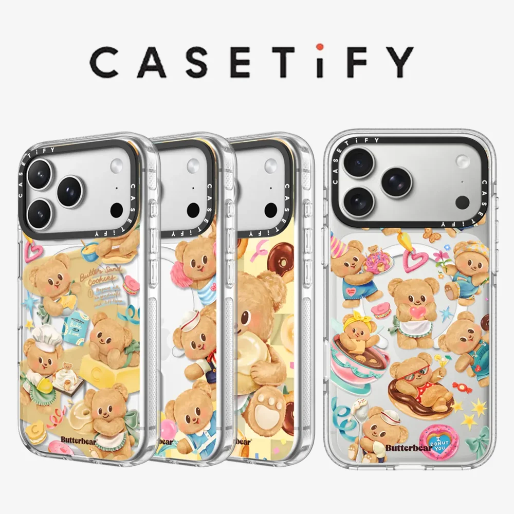 Coque magnétique antichute CASETiFY Butter Bear My Day VLOG Series pour iPhone 13 14 15 16 17 Pro Max Air Plus – Housse de protection