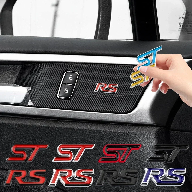 1pcs 3D letter Metal Red Blue ST RS logo Sticker Car Emblem Badge Chrome Sticker Auto Car Styling Accessories