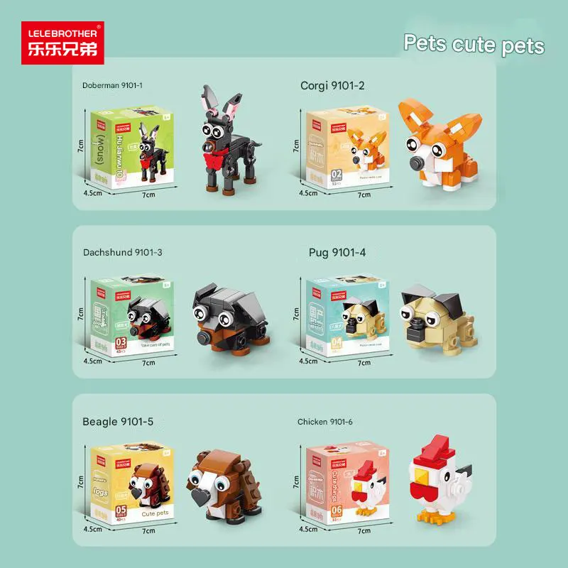 Cute pet Doberman corgi dachshund puppy gorilla rabbit pig assembly toy 10 in 1 building block