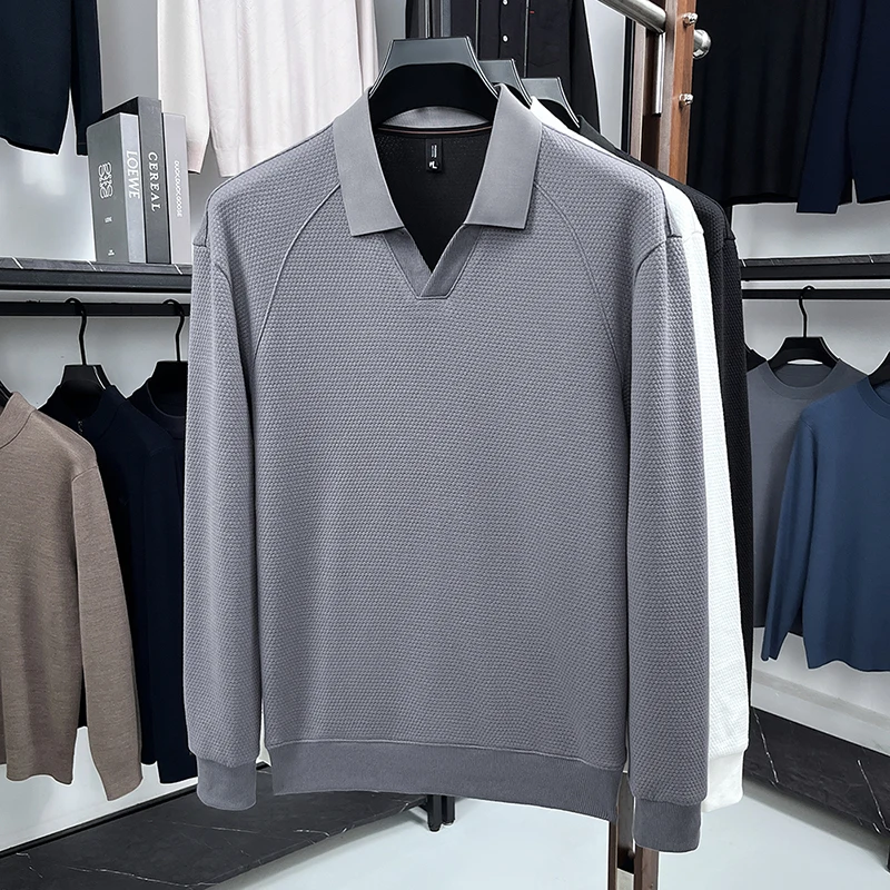 

Luxury Quality Men's V-Neck Hoodie Autumn New Solid Color Lapel Long Sleeve Shirt Business Classic Versatile Fashion Menswear