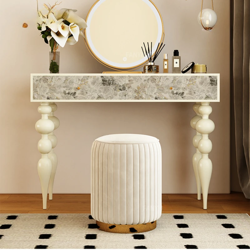 

White Drawers Vanity Table Wood Storage Stool Luxury Small Chair Girl Dressers Bedroom Makeup Desk Penteadeira Furniture Home