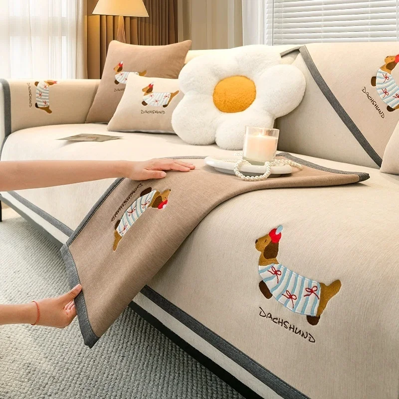 Cartoon Pattern Chenille Sofa Cushion 1/2/3/4 Seater Protector Dust Proof Couch and L Shaped Corner Sectional Sofa Slipcovers