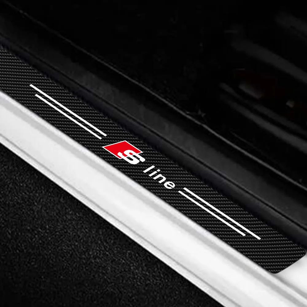 4pcs Carbon Fiber Logo Car Door Sill Anti-Scratch Guard Sticker For Audi A4 B7 A7 Sline S3 A8 A3 A1 A5 Q5 Q3 Q7 TT Q2L Quattro