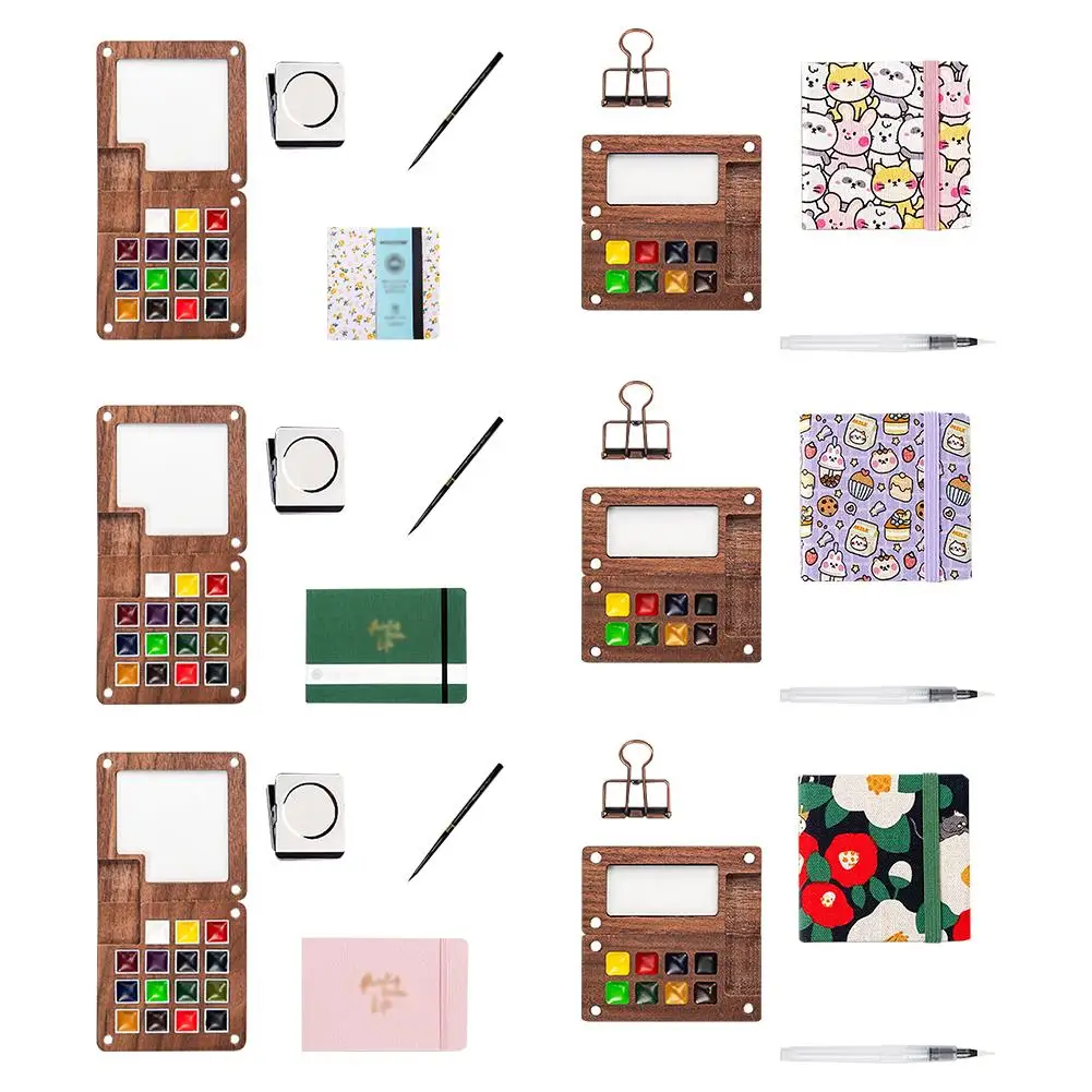 لوحة ألوان مائية، صندوق ألوان مائية لكراسة الرسم مع مشبك للرسم الخارجي، لوحة ألوان للسفر، مجموعة ألوان مائية #6