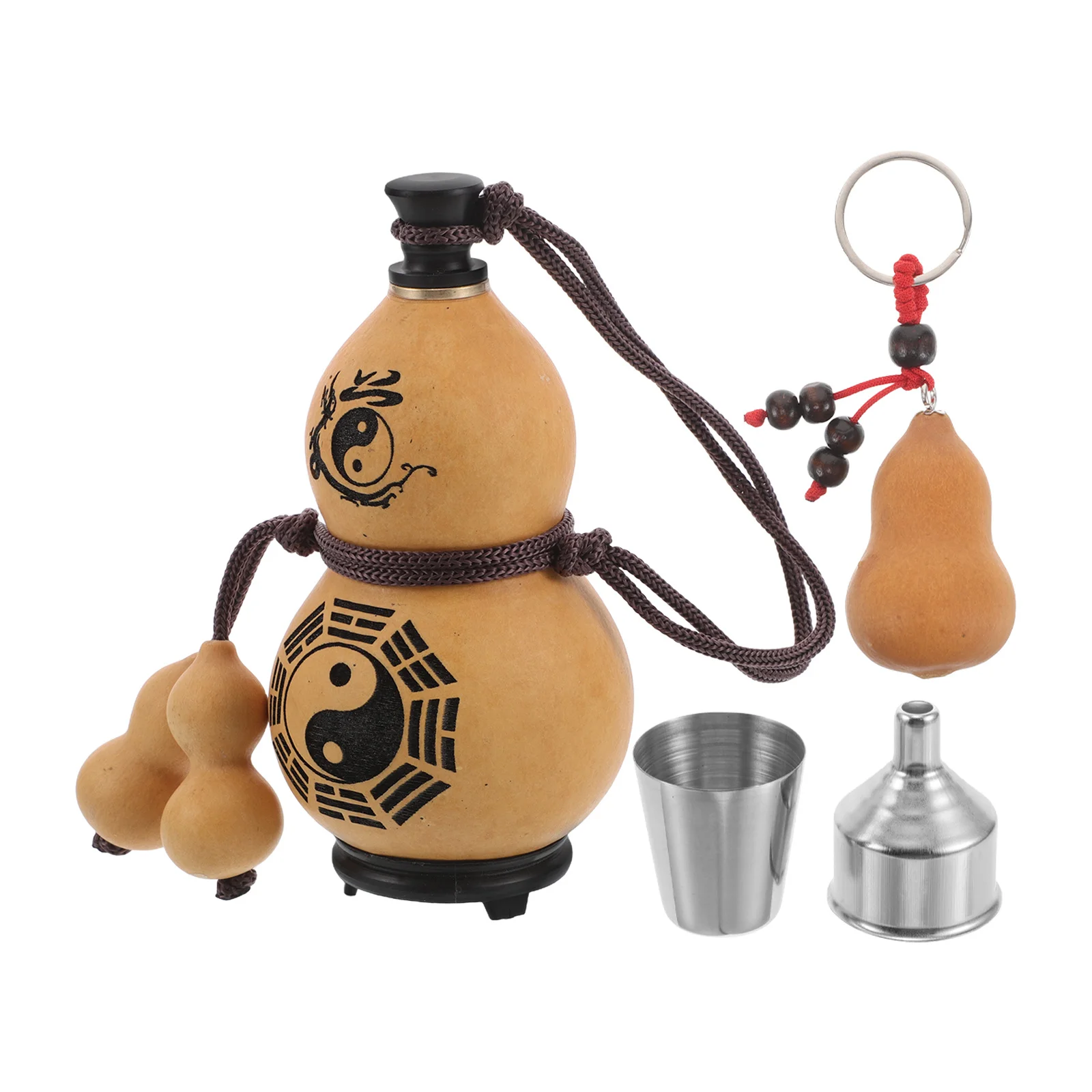 

1 set 1 Set Portable Gourd Water Bottle Chinese Style Natural Wine Gourd Flask For Travel Camping Outdoor Leakproof