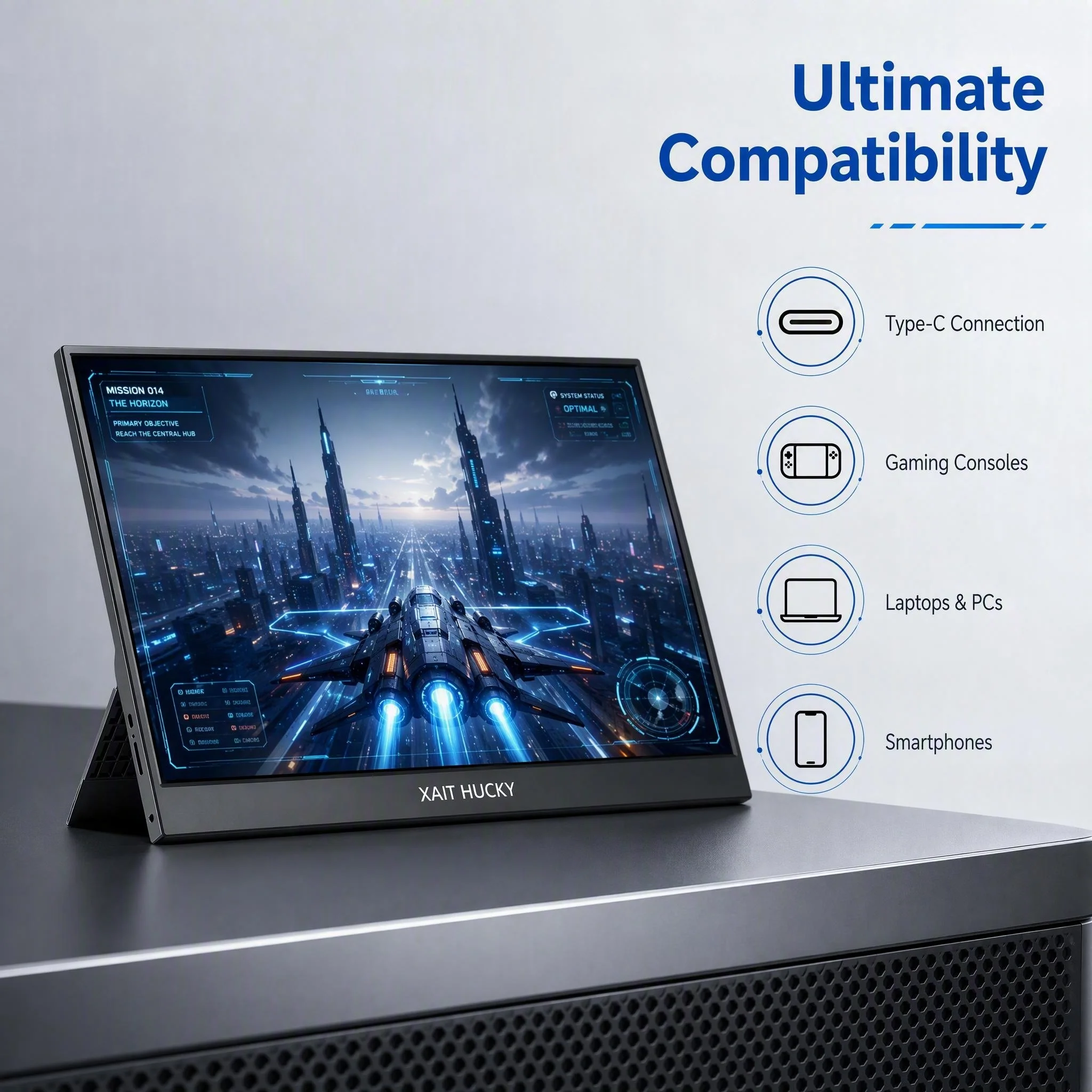 14 Inch 2.5K Ultra HD Portable Monitor 2560x1600 16:10 IPS 100% sRGB with Kickstand VESA Mount for Switch Phone Laptop Game Cons view 2