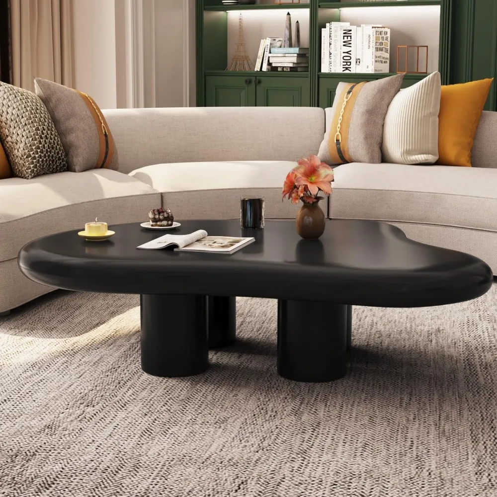 

35.82 Black Cloud Coffee Table, Modern Round Edge Coffee Table with 4 Sturdy Support Legs and 2.67 Thick Tabletop,Easy Match for