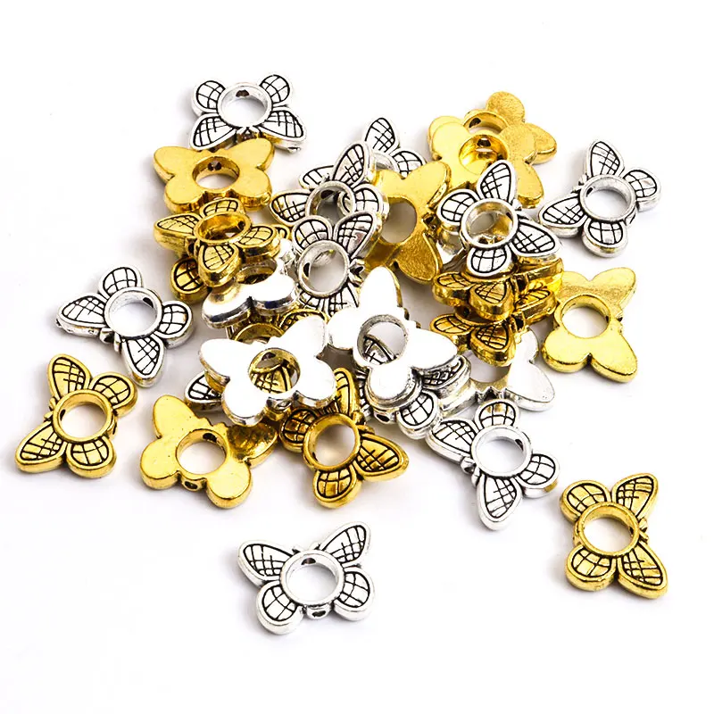 10Pcs Mental Color Plated Butterfly Loose Bead Alloy Spacer Large Hole Bead DIY Making Funny Earring Braclet Jewelry Accessory