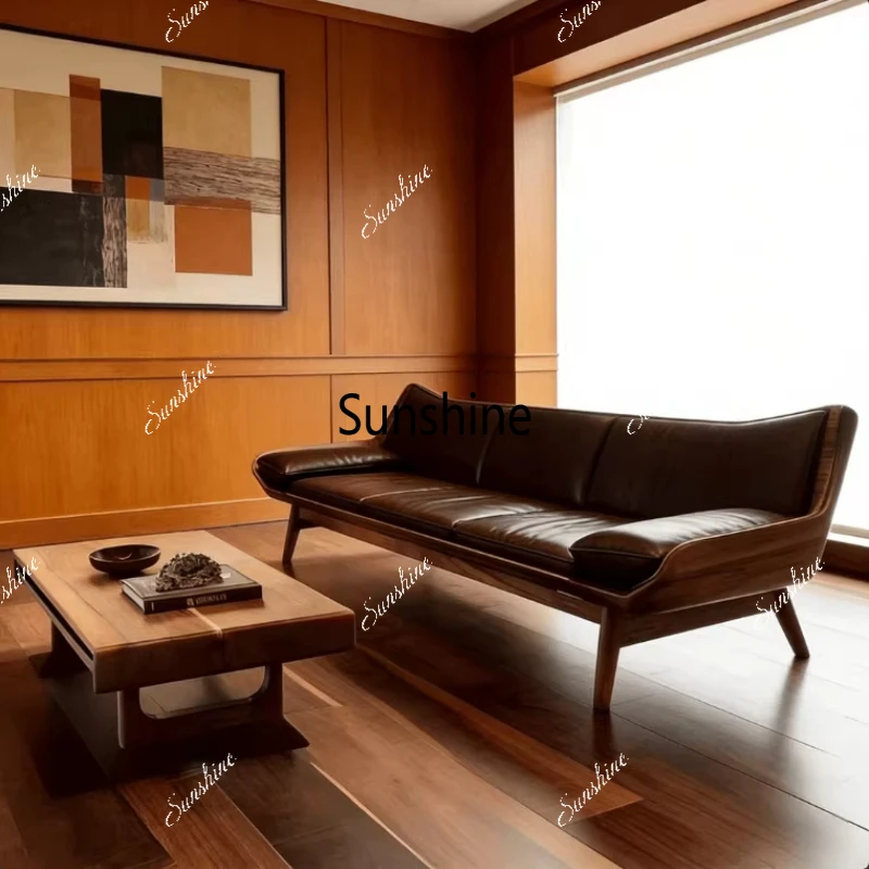

New Chinese style solid wood living room home living room simple inline sofa customization