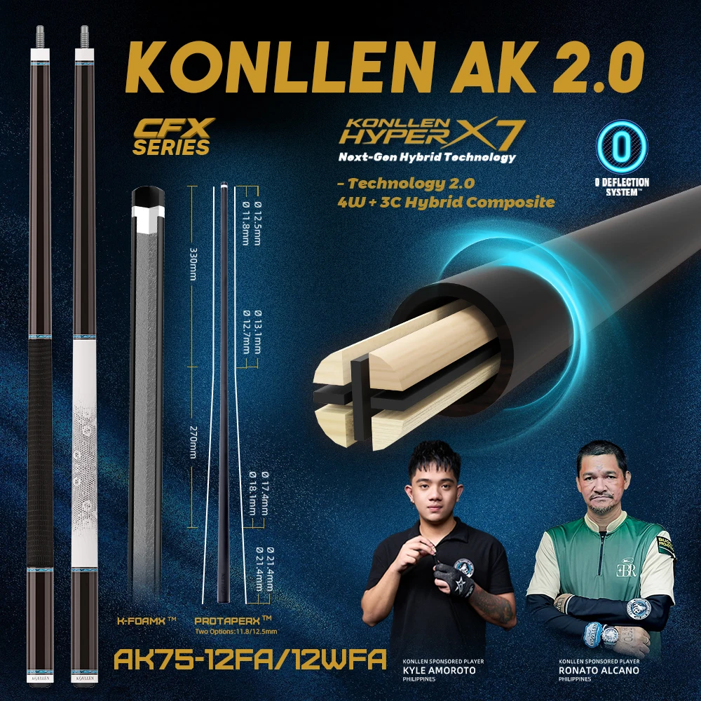 

KONLLEN Pool Cue with 11.8/12.5mm Tip Carbon Fiber Shaft Professional pool cues Real Inlay billar for Billiard Cue