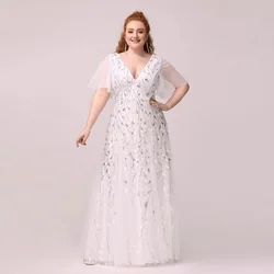 Plus Size Party Dresses Female Fashion Embroidery Sequins Prom Evening Dress Large Size Women Ruffle Sleeve Fishtail Long Dress