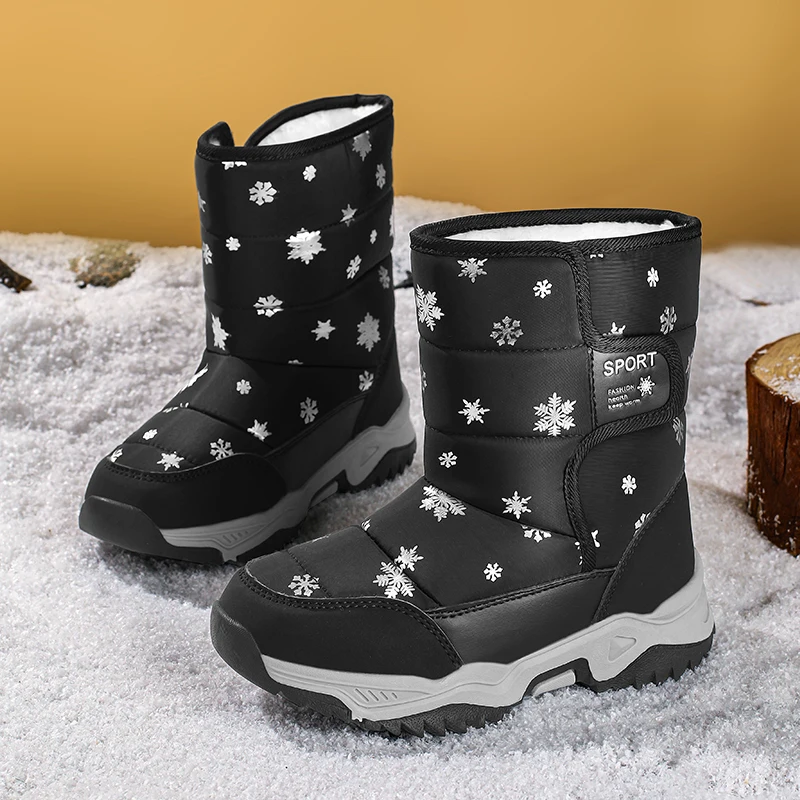 

Зимние детские ботинки, элегантная обувь принцессы для девочек, нескользящие детские зимние ботинки из плюшевой водонепроницаемой ткани для мальчиков, модные кроссовки