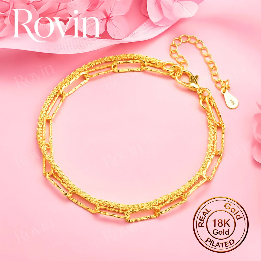 18K Gold 8-Inch Exquisite Double-Layer Paperclip Chain Bracelet – Stylish Wedding Jewelry for Women