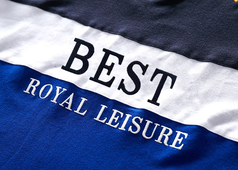 Neues Poloshirt für Herren mit Stickerei, Patchwork, Farbkontrast, schmaler Passform, klassischem Design, originellem Polokragen, aus reiner Baumwolle, atmungsaktiv. – Detail 14