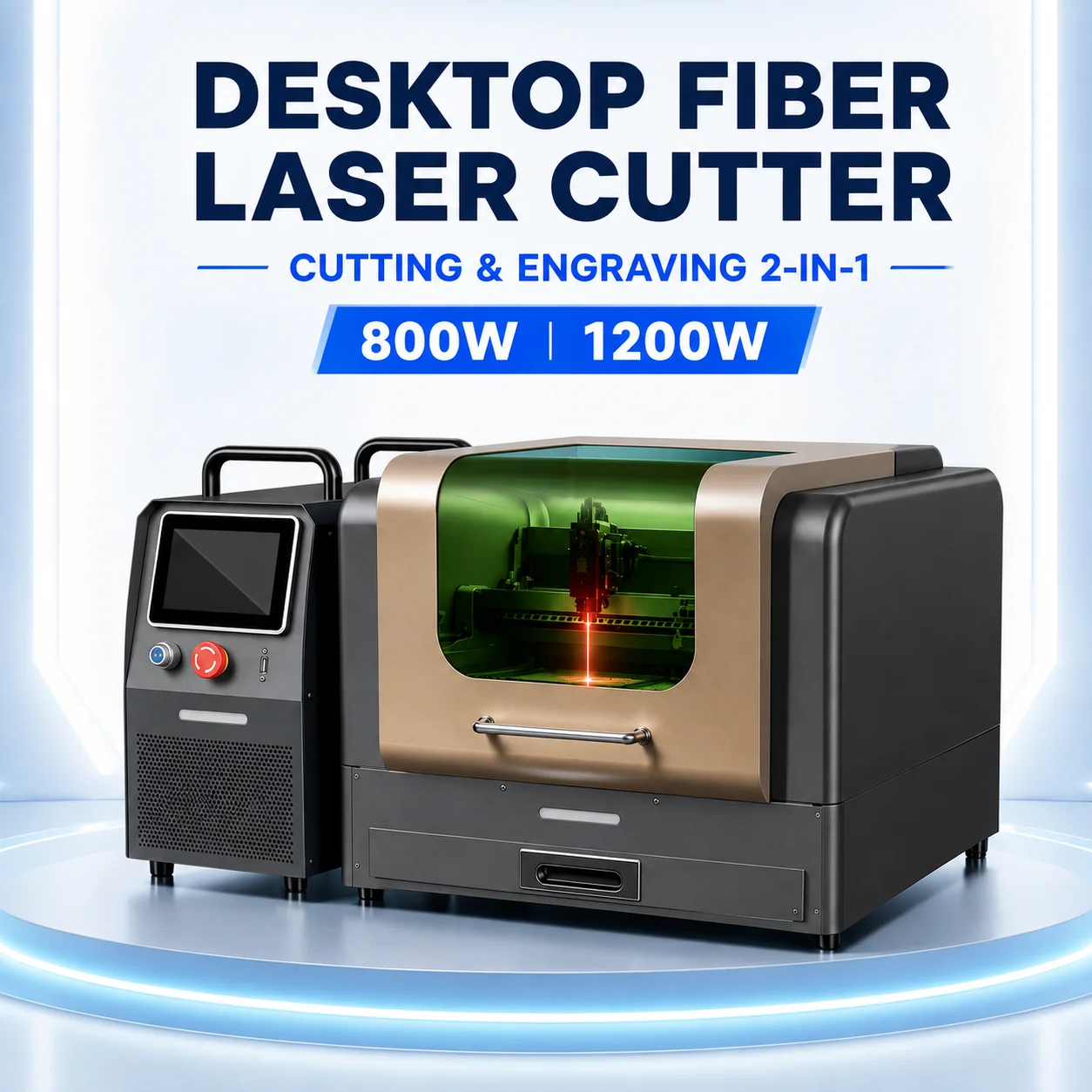 1200W Desktop Fiber Laser Cutting Machine 2-in-1 Metal Cutter and Engraver  Fully Enclosed JPT 1064nm Laser for Stainless Steel Carbon Steel Aluminum Brass Titanium Jewelry Crafts 220V 300x300mm