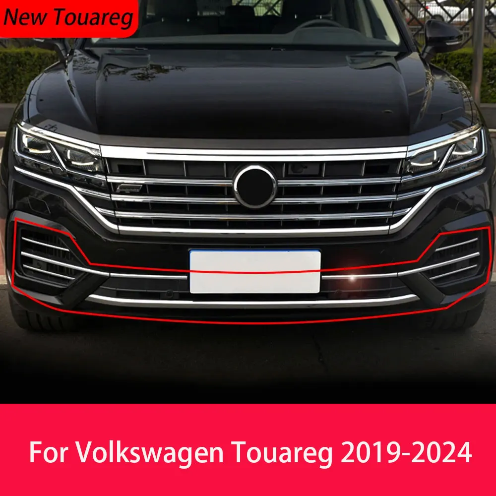 

For Volkswagen 19-24 Touareg stainless steel black grille decoration, front bumper silver chrome decoration accessories