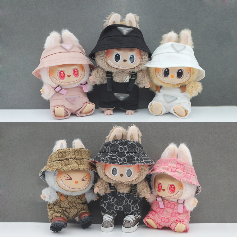 17cm Second Generation Labubu Baby Clothes Hat Cardigan Hoodie Sitting Party Macaron Pendant Doll Dress