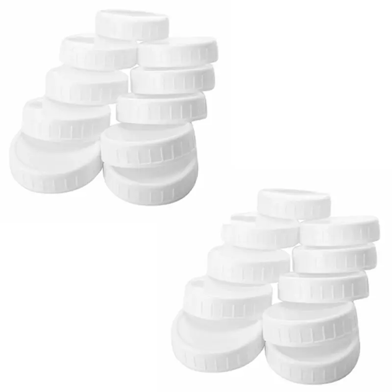A96K-20Pcs Plastic Storage Caps Lids Ribbed For 86Mm Standard Regular Mouth Mason Jar Bottle