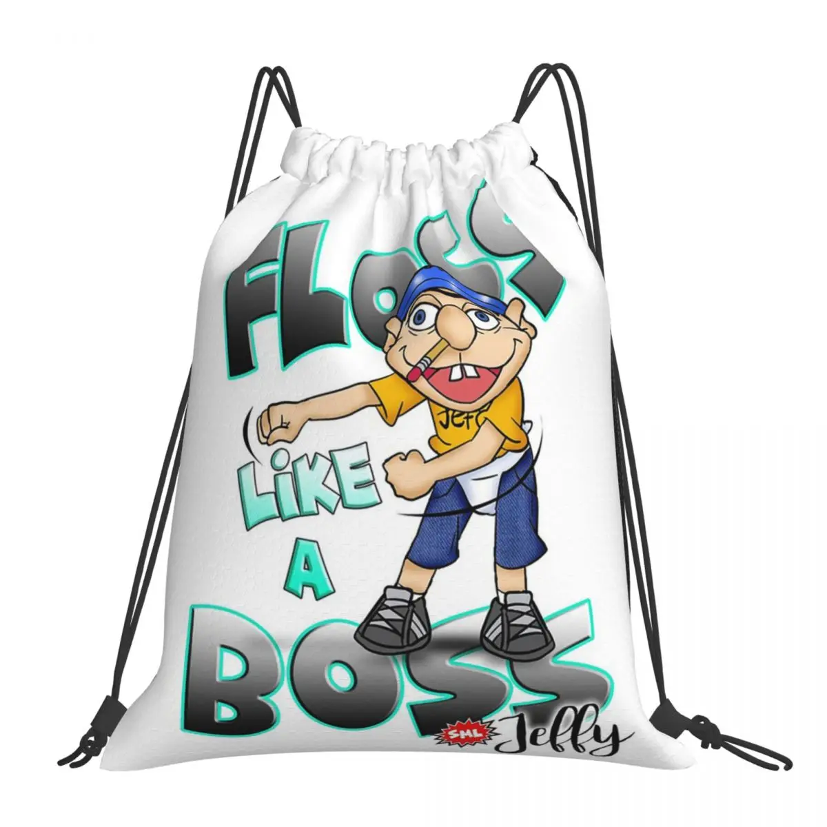 Jeffy Floss Like A Boss - SML Backpacks Drawstring Bags Drawstring Bundle Pocket Sports Bag Book Bags For Travel Students