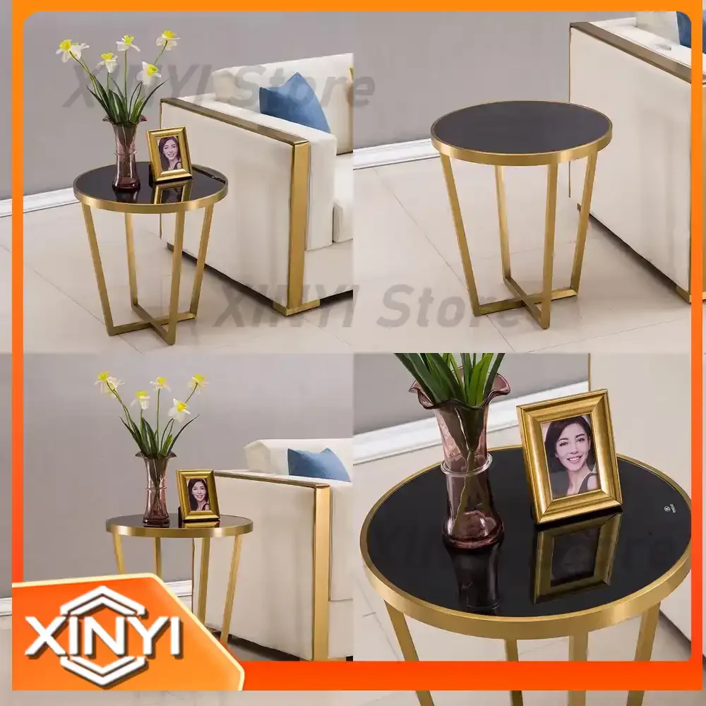 Tempered Glass Corner Table for Modern Minimalist Round Coffee Table Luxury Stainless Steel Plated Side Table