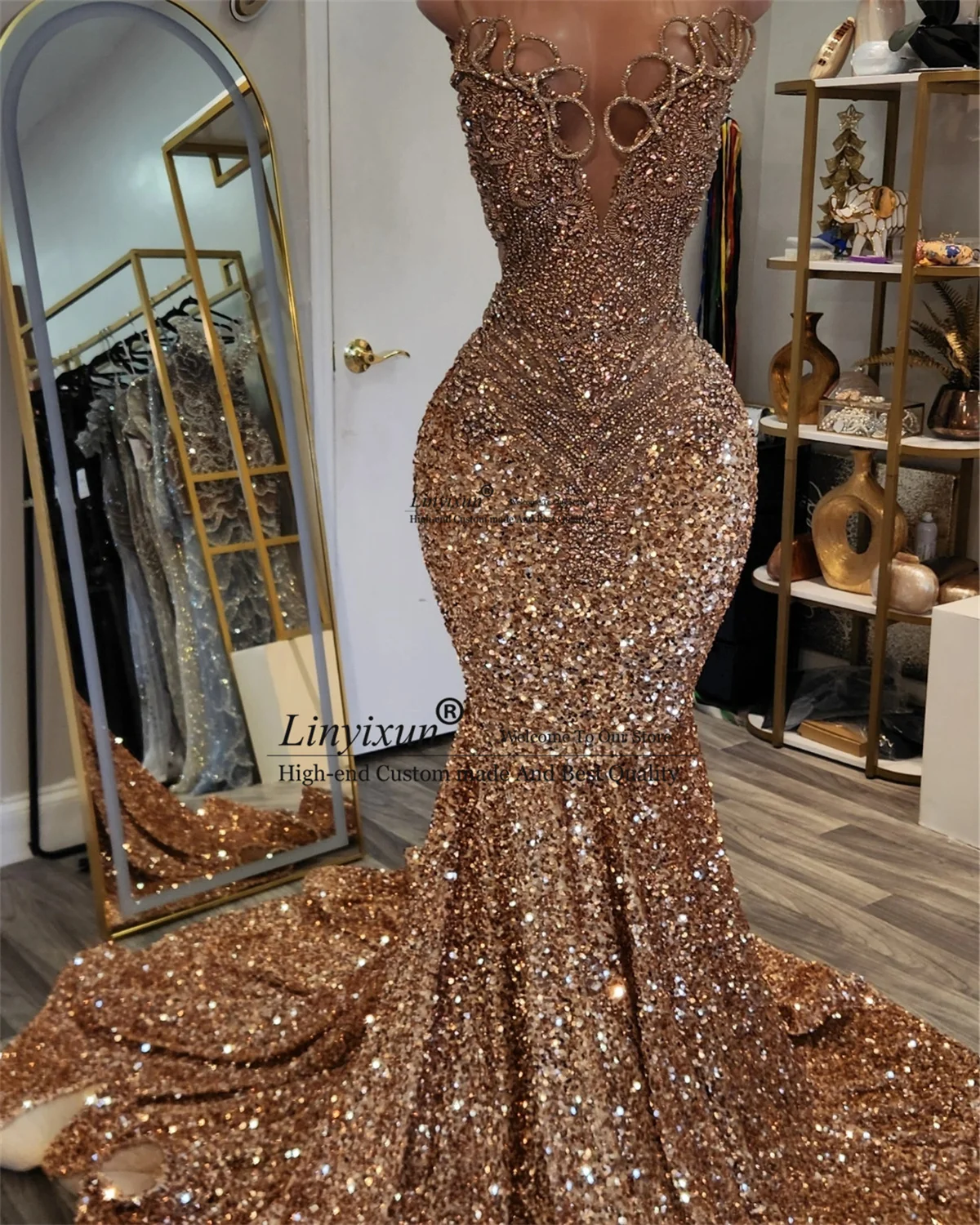 

Glitter Velvet Sequins Mermaid Prom Dresses Customized Black Girl Robe Evening Gown Aso Ebi Rhinestone Stone Wedding Party Dress