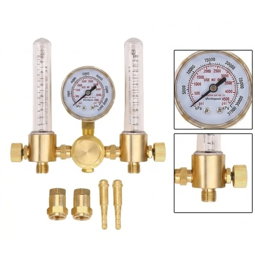 Dual Outlet Brass Gas Pressure Regulator With Transparent Flowmeters For Argon Welding Gas Cylinder Tool Dual Outlet