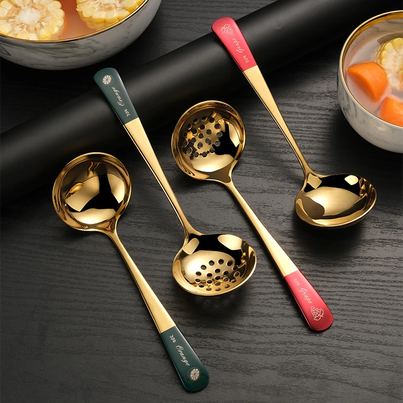 

Creative Stainless Steel Family Soup Spoon Long Handle Hot Pot Colander Cooking Porridge Scoop Spoon Tableware Kitchen Utensils