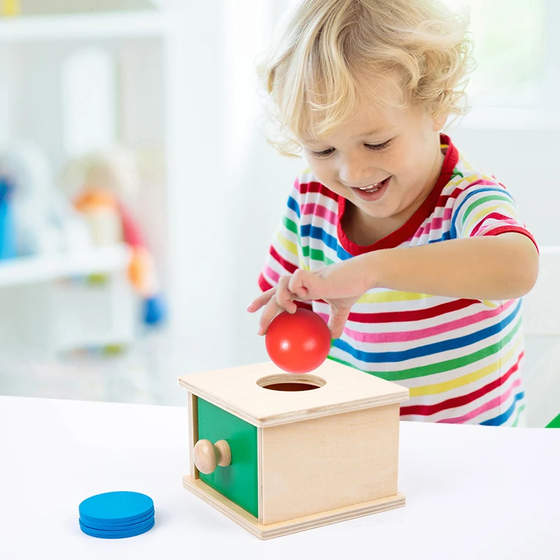 Montessori Wooden Materials 2 in 1 Coin Ball Box Set 1 Box 2 Play Game Hand-eye Coordination Grasping Training Toy For Children