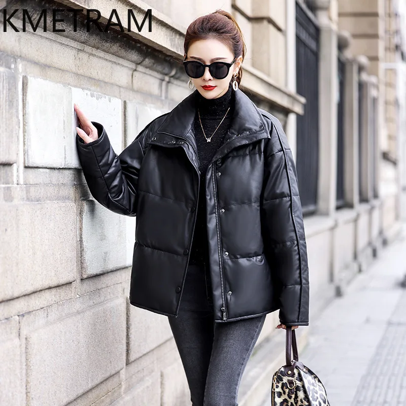 100% جلد الغنم أسفل معاطف النساء الوقوف طوق جلد طبيعي سترة منفوخة 2025 جديد في ملابس خارجية ملابس الشتاء امرأة putaхоovyк