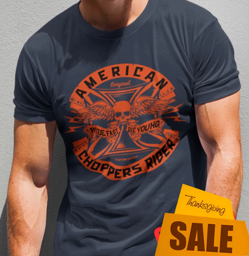 

American Custom Chopper Motorcycle T-Shirt 100% Cotton O-Neck Short Sleeve Summer Casual Mens T-shirt Streetwear