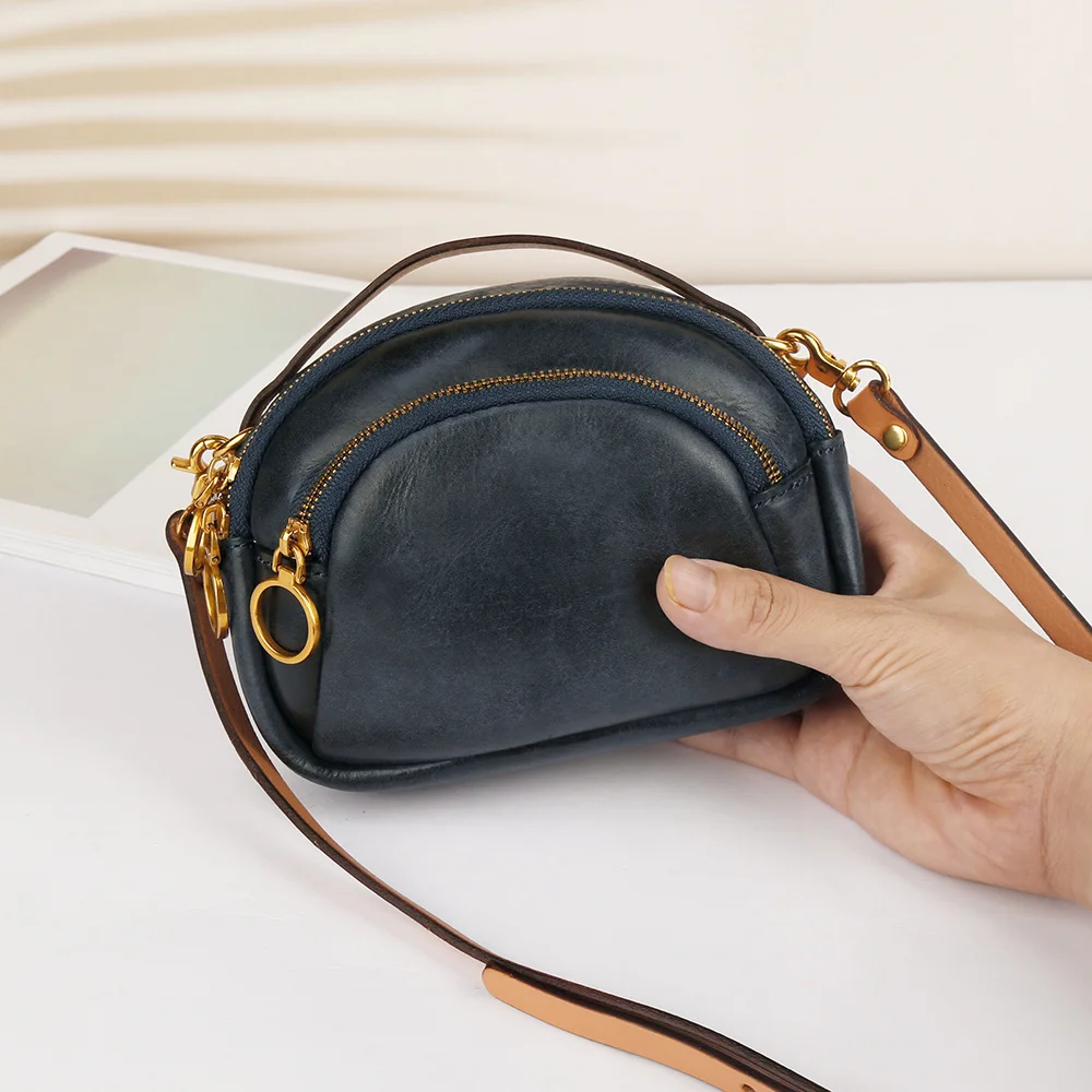 Mini bolso de cuero genuino para mujer, bandolera pequeña de hombro, elegante, monedero y bolso