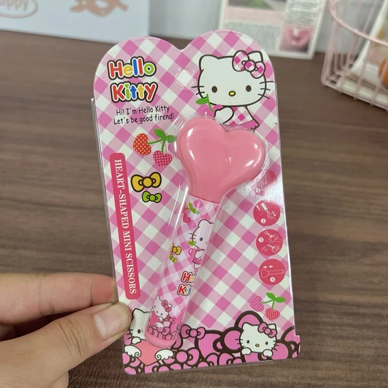 Sanrio Hello Kitty Heart-Shaped Portable Scissors Folding Kawaii Anime Pen Shape Safe Cute Students Do Not Hurt Paper-Cutting