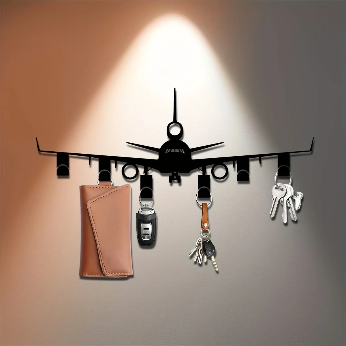 1pc Metal Airplane Key Rack, Wall-mounted Key Holder Organizer for Entryway Storage, Black Durable Jewelry Hook, Office & Front