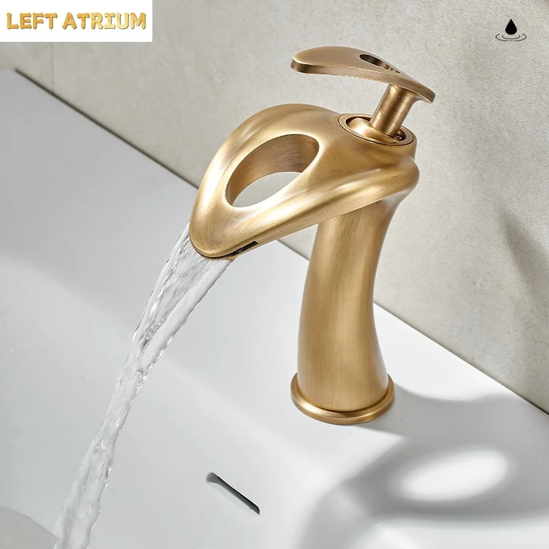 Brass basin faucet bathroom bathroom cabinet wash basin waterfall hot and cold anti-splash faucet white