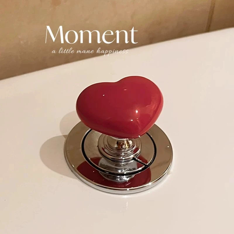 1A red heart-shaped toilet button，insHeart-shaped universal toilet press handle，Nail-friendly flush button, high aesthetic value