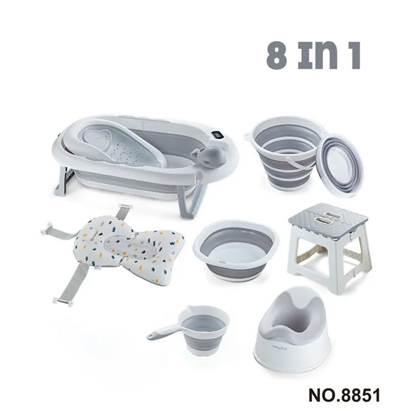 Baby Bath Tub Set 8-in-1 Foldable Newborn Bathing Solution Thickened PP Material Suitable for Babies 0-3 Years Old