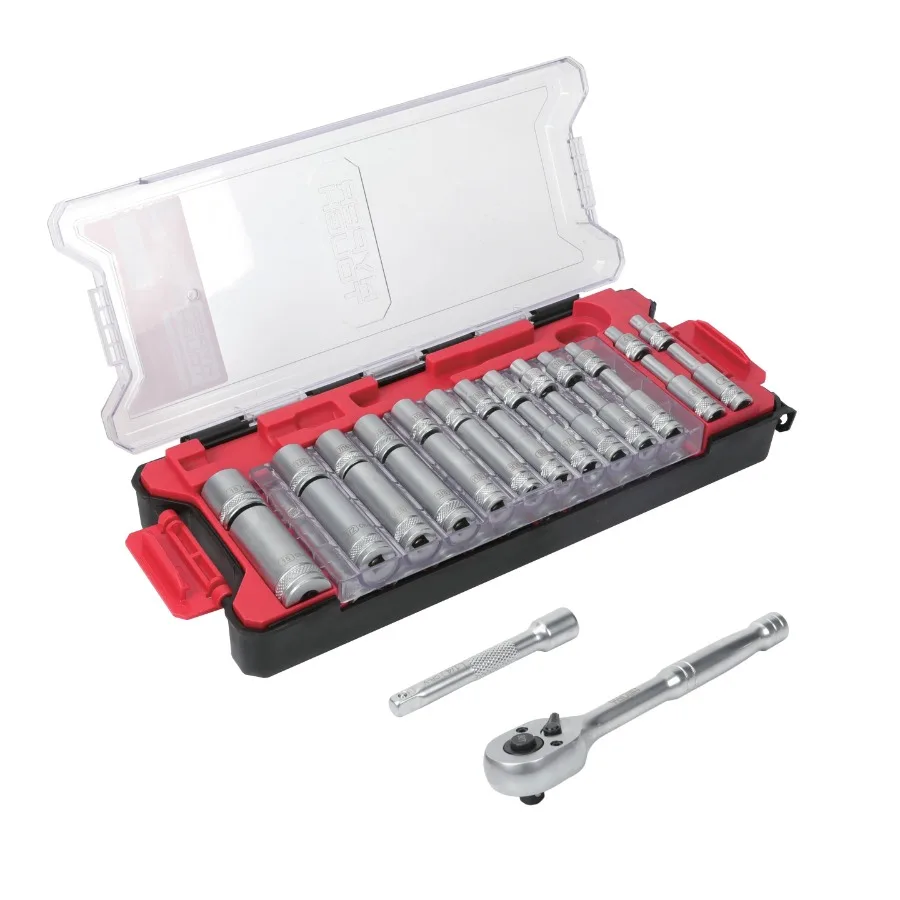 

1/4-Inch Drive Ratchet and Socket Set with SAE Metric Sizes 50-Piece Professional Tool Kit for Automotive Repair, Home DIY, and