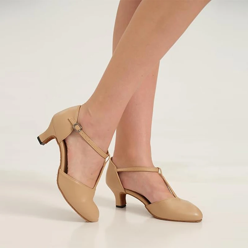 여성용 T-스트랩 캐릭터 댄스 슈즈 미끄럼 방지 스웨이드 솔 댄스 힐