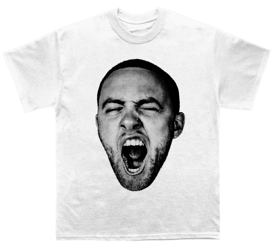 Vintage Halftone Shouting Big‑Head Portrait Graphic Polyester T‑Shirt Crew Neck Short Sleeve Mesh Street Unisex Summer Top