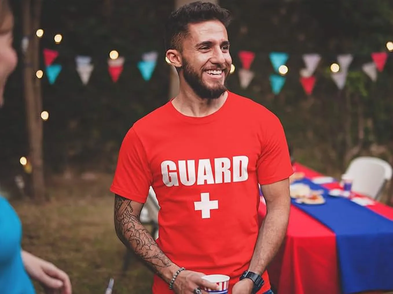 Guard T-Shirt Unisex Red Pool Ocean Lake Uniform Clothing (L)