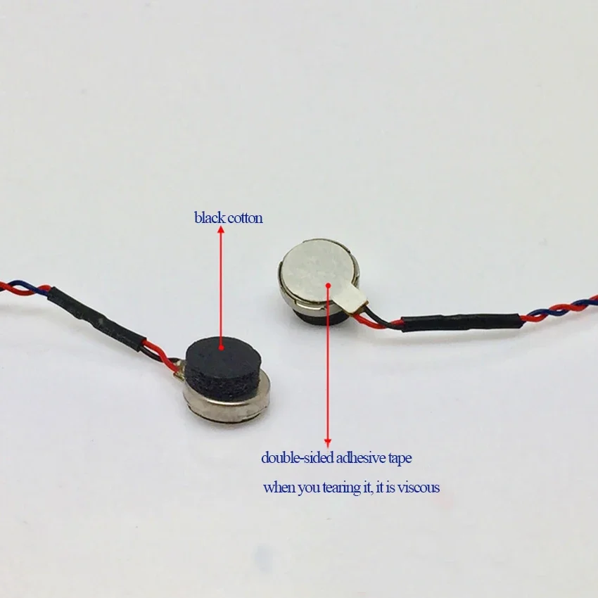 Flat Mini Button Type 3V Vibration DC Motor With Extra Long Leading Wire, Outer Diameter 8mm And Thickness 2.5mm