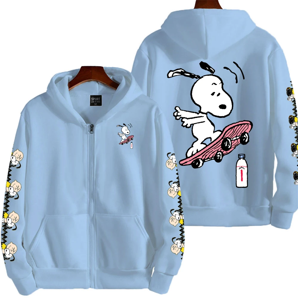 Snoopy is playing skateboarding Men's Autumn/Winter Zipper Hoodie Women's Street Casual Fashion Couple Sports oversize Hoodie