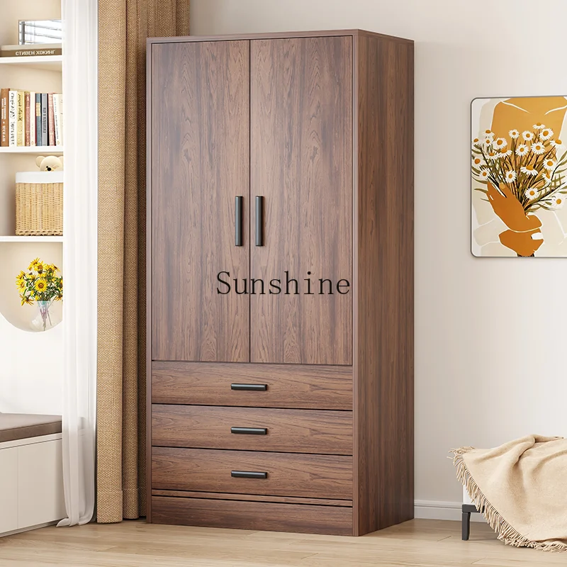 

Retro walnut home bedroom small apartment assembly storage cabinet rental room hanging wardrobe