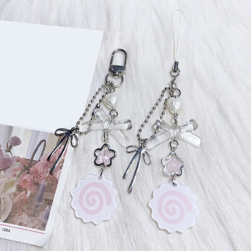  Portable Pink Fish Plate Anime Design Keychain for Phone Secure Hook Included