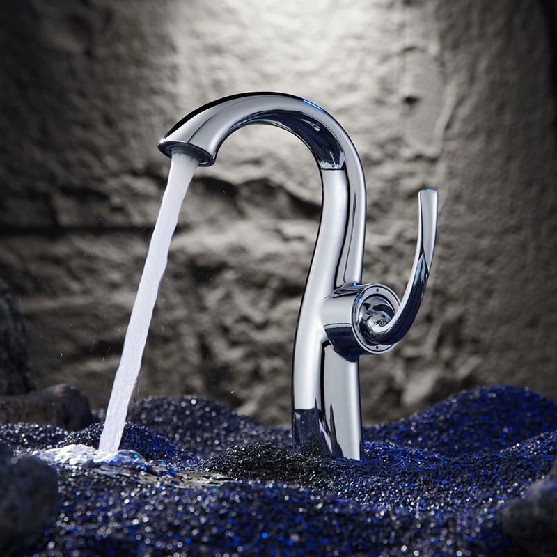 Luxury Brushed Gold Bathroom Faucet for Countertop Basin Brass Mixer Faucet Single Handle Black Basin Faucet