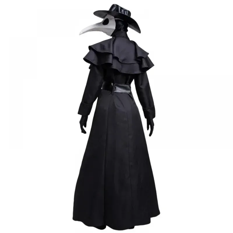 Men's Plague Doctor Costume Outfit with Long Nose Bird Mask Halloween Historical Doctor Attire for Adults