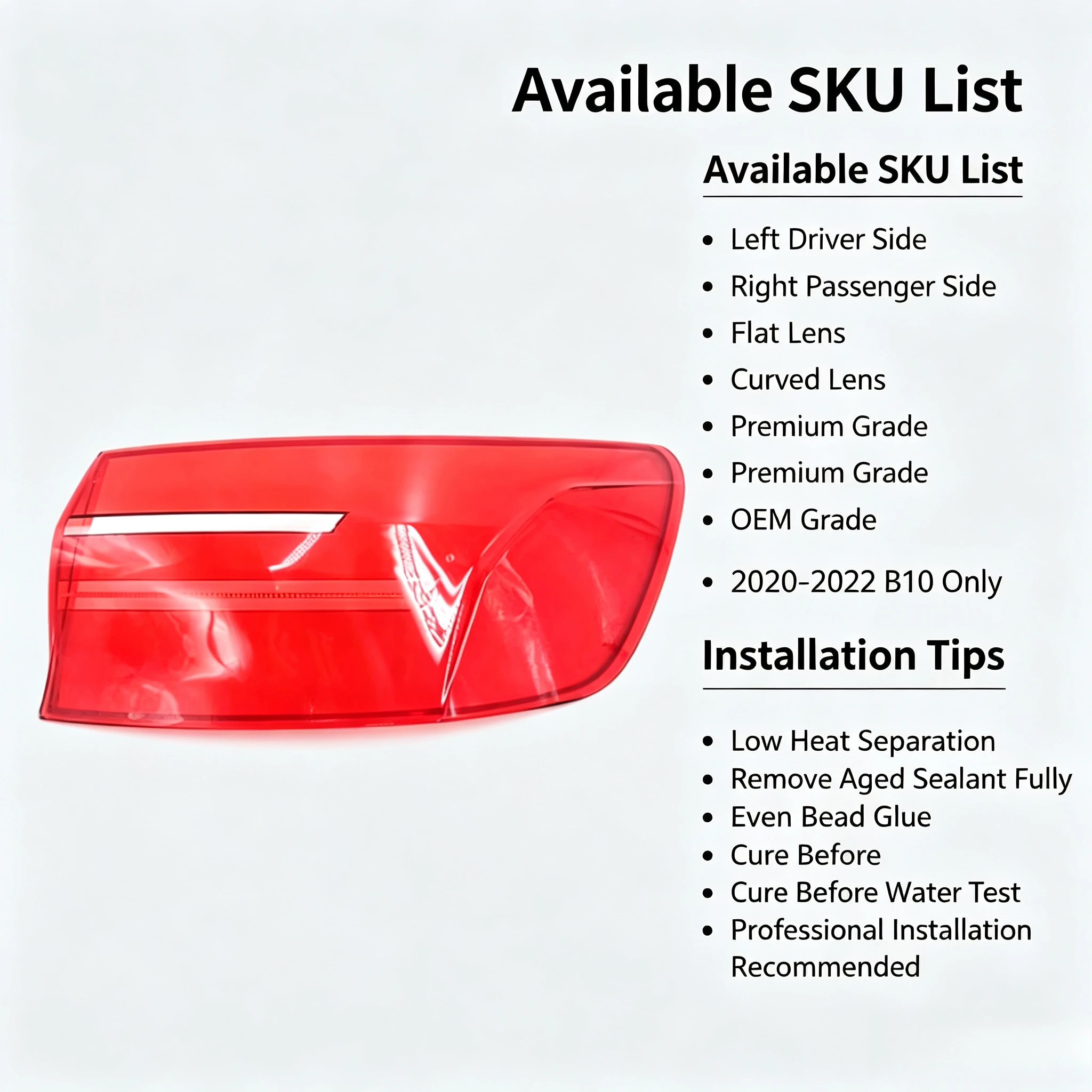 Moggic Replacement Tail Light Lens Cover Compatible With A4L B10 Sedan 2020 2021 2022 Left Right Side Brake Lamp Housing Shell