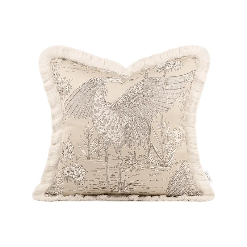 Ivory Crane Pillows Luxury Chinese Cushion Case Modern Simple Decorative Pillow Cover For Sofa Chair Home Decorations